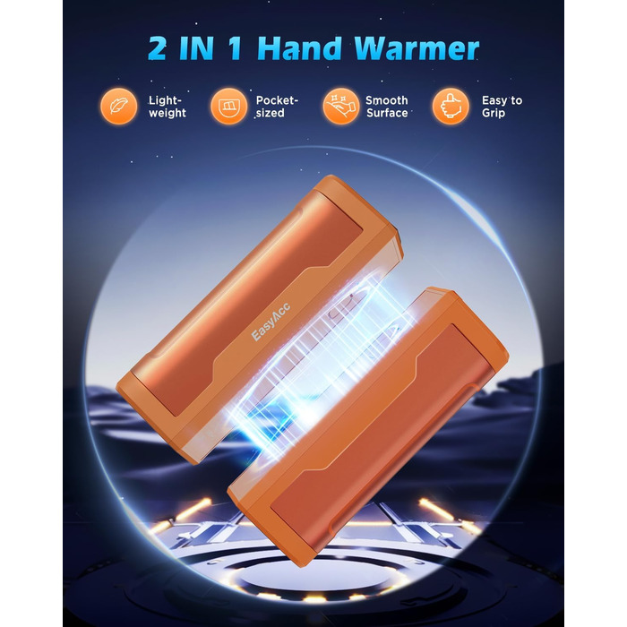 Електричні грілки для рук EasyAcc 10000mAh, 2 шт. з LED-дисплеєм, 3 режими нагріву, для кемпінгу, полювання, Рейно
