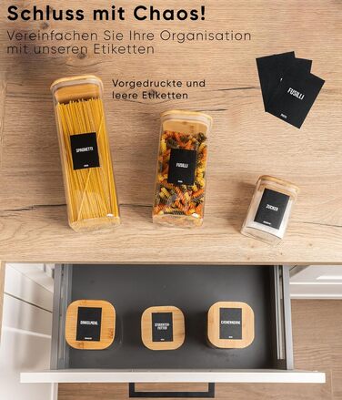 Набір скляних контейнерів для зберігання Deco haus® (6 шт.) з кришкою, етикетками - герметичні банки для круп, макаронів, спецій