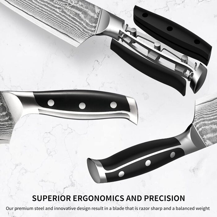 NANFANG BROTHERS 18-Piece Damascus Kitchen Knife Set with Hammered Handles & Wooden Block - Premium Quality