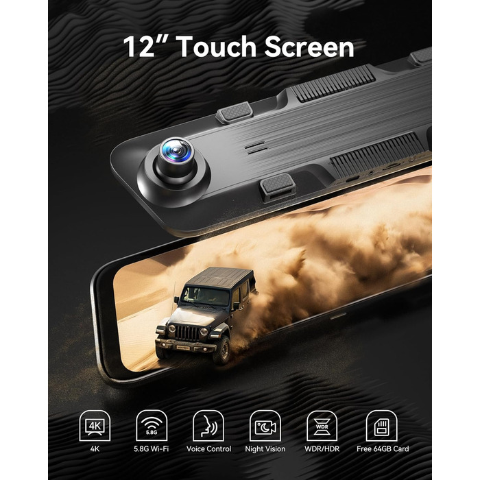 WOLFBOX Дзеркало заднього виду з камерою 12