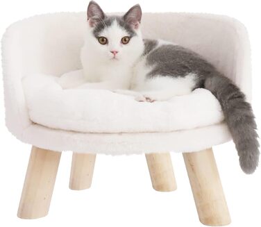 Luxury Cat Sofa, Large Cat Sofa, Cat Chair, Cat Stool, Elevated Cat Bed with Cat Cushions, Pet Sofa, Dog Sofa for Small Dogs, 40cm beige