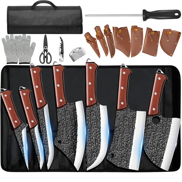 Набір ножів кухонних MDHAND 14 предметів з чохлом, сталь High Carbon, для м'яса, риби, кухні, кемпінгу, BBQ
