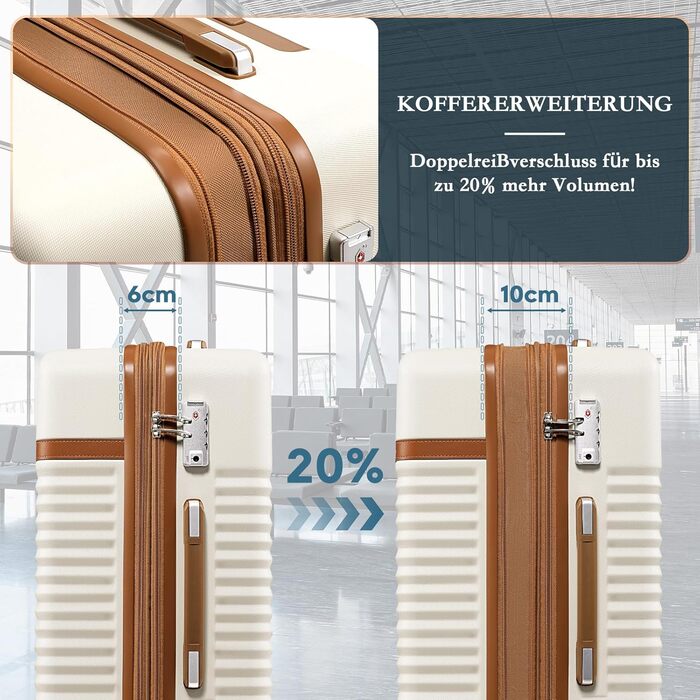 Набір валіз Joyway 5шт з ABS пластику, розширюваний, з TSA-замком. Включає: валізу-тролі, 1 велику сумку та 1 косметичку. Білий набір валіз