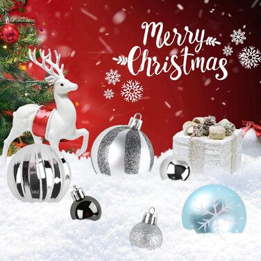 44 штуки прикрас для ялинки, декор на Новий рік, пластикові кулі для ялинки з подарунковим пакетом (срібно-блакитний)