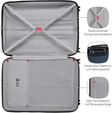WENGER Pryo hard-shell suitcase with 4 wheels, trolley, medium-sized, 59 (67) l, security lock, for men, travel, vacation, 612537 (Blue, L)
