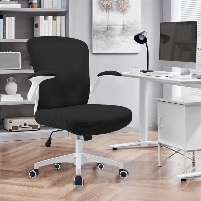 Ергономічне крісло для офісу та робочого столу з підйомними підлокітниками, регульованою підтримкою попереку, регульованою висотою поворотного сидіння та спинкою, що нахиляється до 130°, (Білий)