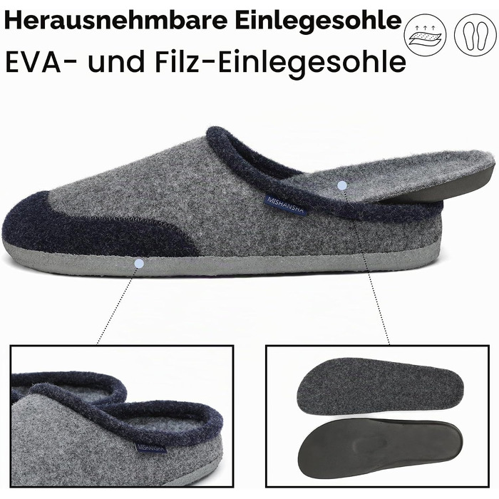 Зимові фетрові капці Mishansha Unisex для дому, розмір 46 EU, колір єгипетський синій