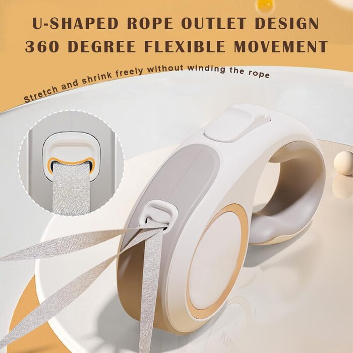 Висувна поводок для собак Marchul, 5 м, для собак до 30 кг, поводок без перекручування 360°, міцний нейлоновий трос, висувний поводок, гальмо однією рукою, пауза, блокування, білий та сірий