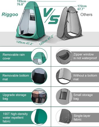 Pop Up Camping Toilet Tent with Shower - Portable Privacy Shelter for Outdoor Use - Green