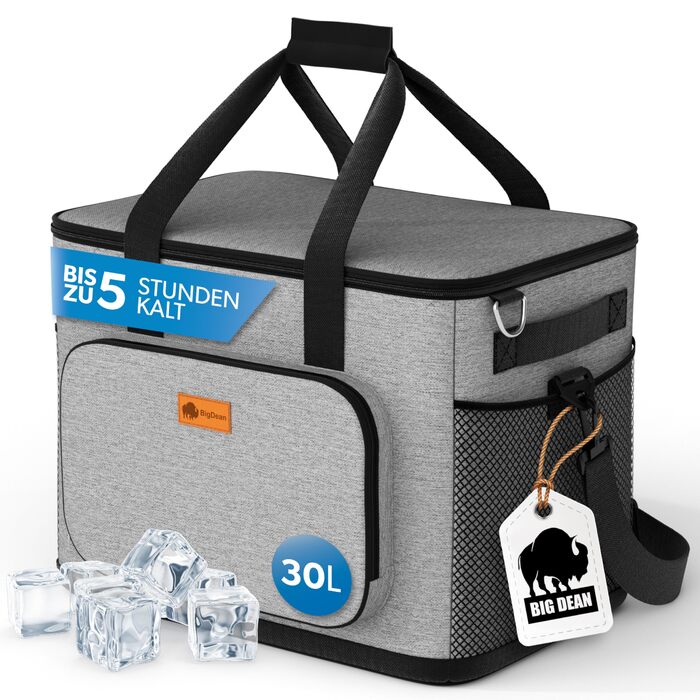 BigDean Термосумка велика ізольована, 30 літрів. Фолдована, витокостійка, водонепроникна сумка-холодильник для пікніка, обіду, покупок. Тримає холод до 5 годин