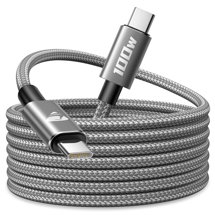 Кабель USB-C на USB-C [2 шт.] 100W, 2 метри, сірий. Підтримка PD, швидка зарядка. Сумісний з iPhone, Samsung, iPad, MacBook, Pixel, Switch