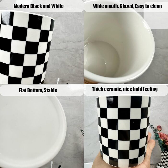 Bathroom Toothbrush Holder, Bathroom, Toothbrush Holder Set, Modern, Cute, Toothbrush and Toothpaste Holders for Bathroom, Countertop, Organizer, Black and White Plaid Decor