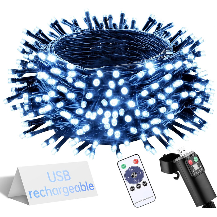 Ланцюжок прикрас LED 10м, 100 світлодіодів, тепле біле світло, з таймером, вологостійкий, для декору на Різдво, весілля, свята, балкона, саду