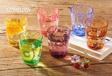 YINJOYI 390ml 6-Piece Set of Glass-Like Water Glasses, Plastic Cups, Drinking Glasses, Tumblers, Highball Glasses, Kids' Juice Glasses, Reusable (6 Colors)