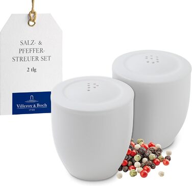 Villeroy & Boch - For Me Set Salt and Pepper Shakers, decorative spice dispensers made of premium porcelain, dishwasher safe, white