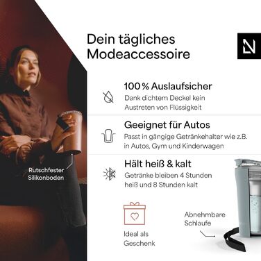 Термокружка для кави та напоїв LARS NYSØM 380 мл, Sky Blue | З нержавіючої сталі, Tritan кришка, з петлею для перенесення, ізольована, витокозахисна