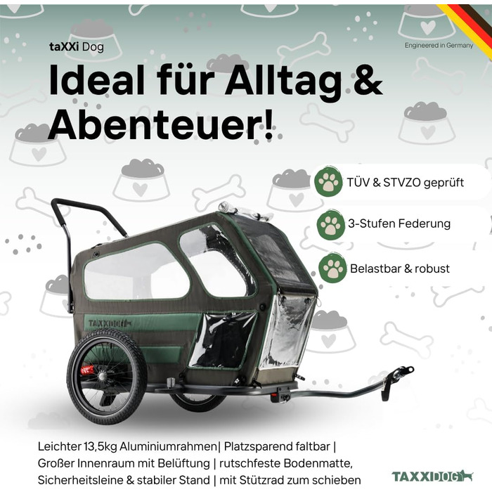 Фahrradanhänger TAXXI Dog M для собак до 40 кг - стабільний, з двома входами, сіткою, відбивачами, з'єднувачем, складаний, водостійкий