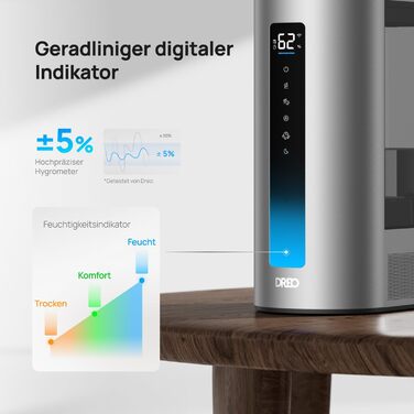 Dreo 6L Увлажнитель воздуха Smart для больших помещений с функцией аромадиффузора, теплый/холодный пар, сенсор влажности, Alexa, серебристый