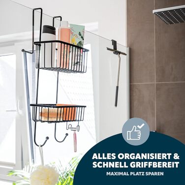 Bremermann Shower Shelf, Shower Basket, Bathroom Shelf for Hanging, 2 Baskets (Black)