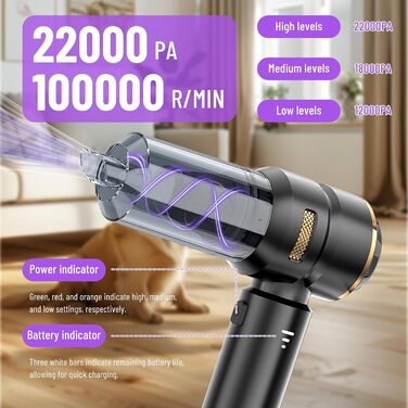 Акумуляторний пилосос 4 в 1 Handstaubsauger 22000Pa, портативний міні-пилосос для авто, дому, офісу, тварин, з безщітковим мотором, 6000mAh, чорно-золотий