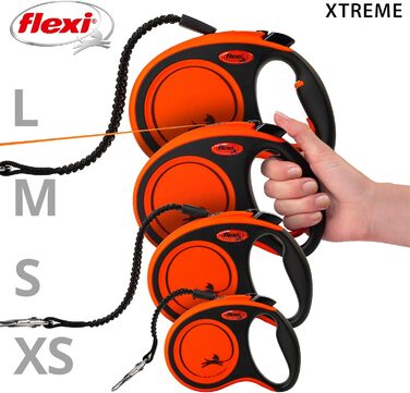 Flexi Xtreme L повід для собак 5 м чорний/оранжевий, надміцний, до 65 кг