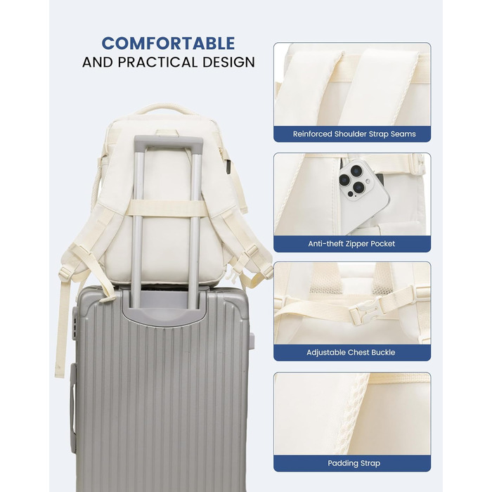 Рюкзак LOVEVOOK для жінок, ручна поклажа, 40x30x20 см, 24л, для ноутбука 14 дюймів, для подорожей, бізнес-рюкзак, бежевий