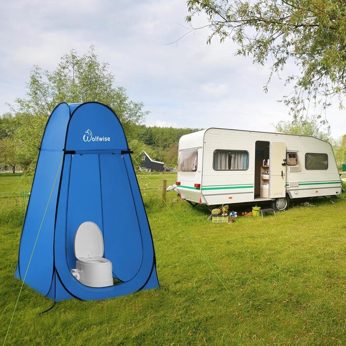 WofWise Portable Pop-Up Shower Toilet Tent - Outdoor Privacy Shelter for Camping, Hiking, Beach & Travel (Blue, XL)