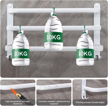 Тримач для рушників на стіну без свердління, 70 см, з гачками, 3 яруси, для ванної кімнати, кухні, туалету