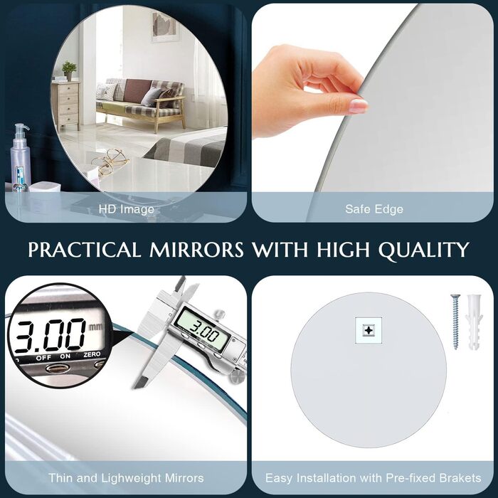 Дзеркало настінне прямокутне 40x60 см без рами, сучасне для ванної кімнати, HD скло