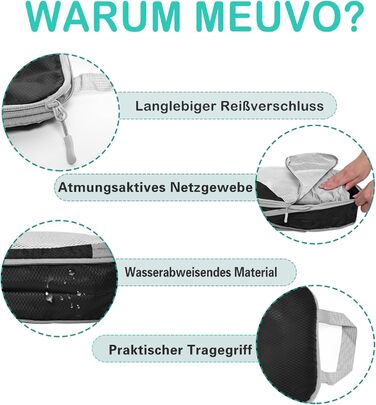 Набір кубиків-органайзерів для подорожей MEUVO - 5 шт., чорний. Компресійні сумки для валізи або рюкзака, водонепроникні