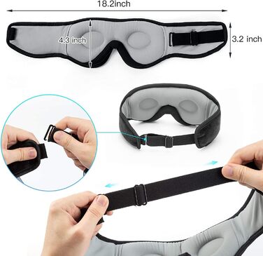 Маска для сну з Bluetooth-навушниками Boodlab 3D, бездротові, пранні, для сну, медитації, подорожей, чорний колір