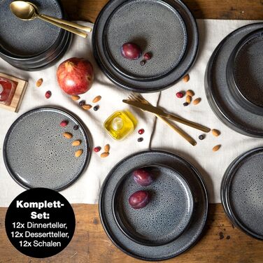 Moritz & Moritz SOLID 36-Piece Stoneware Dinnerware Set for 12 - 12-Piece Dinnerware Set consisting of 12 Dinner Plates, Small Plates, and Deep Plates (36-Piece)
