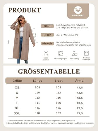 Жіночий кардиган Fisoew: довгий, оверсайз, з довгим рукавом та кишенями. Бежевий, XXL