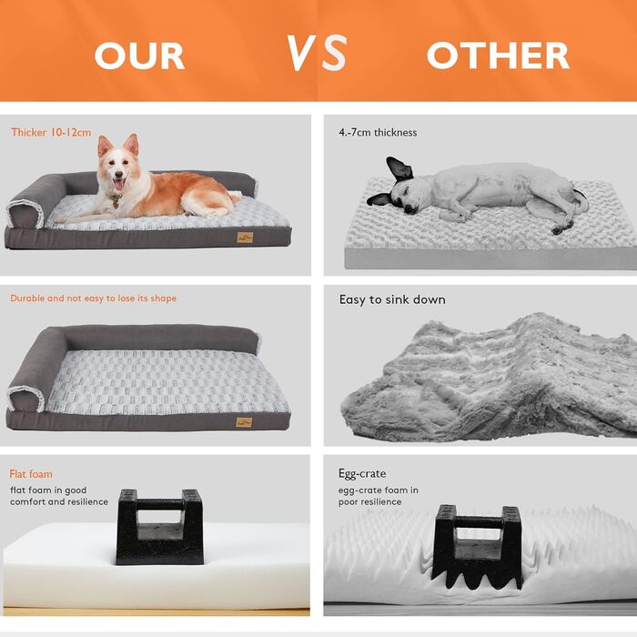 Ортопедичне ліжко для собак BingoPaw XL: велике, зручне, знімний чохол, водонепроникна підстилка, 120x90x25 см