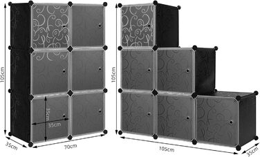 WOLTU Stackable Shoe Boxes, Shoe Rack with 6 Stackable Boxes, Storage Box with Door, DIY Shelf, Plastic Box for Shoe Storage, Shoe Organizer, 35x35x35 cm per Shoe Box, Black