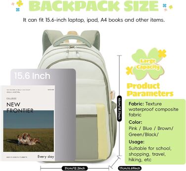 Шкільний рюкзак для дівчинки-підлітка 2025, рюкзак для школи/гімназії, водонепроникний, для ноутбука 15.6