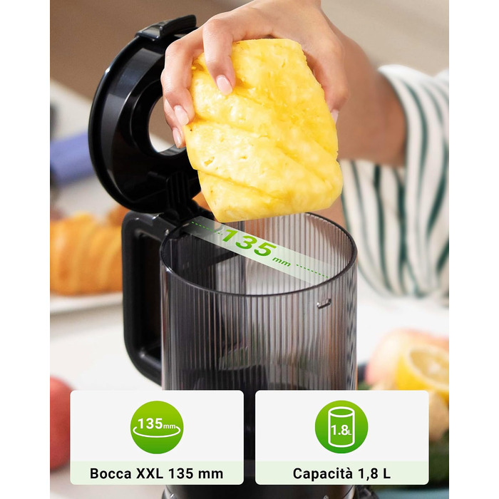 Шнекова соковижималка TUUMIIST Slow Juicer для цілих фруктів та овочів, 1.8 л, глянцевий чорний, 135 мм