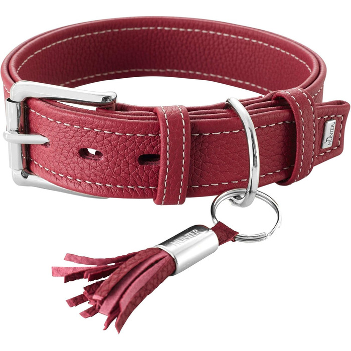 Нашийник для собак HUNTER CANNES, шкіряний, з м'якої напівшкіри, елегантний (XS, L-XL, бургунді)