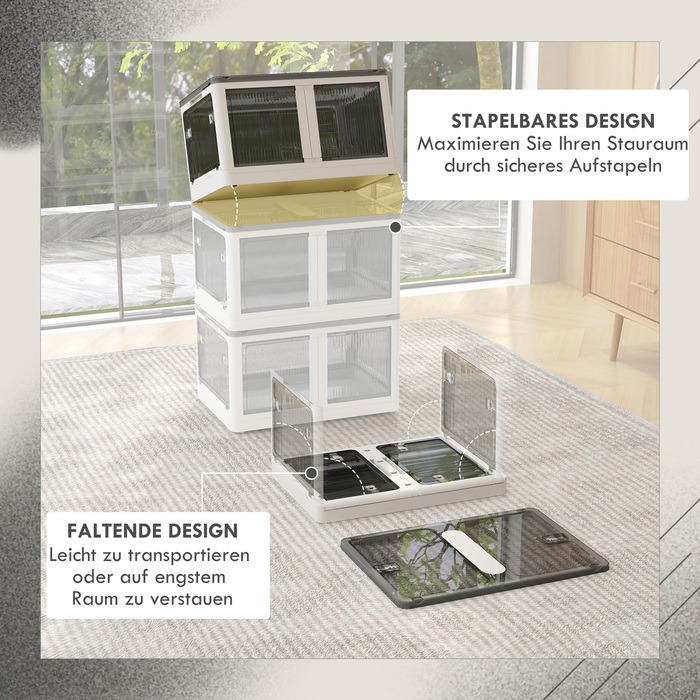Outsunny Storage Box Chest 69L Stackable Cushion Box with Wheels Foldable Storage Box 5-Sided Access in White