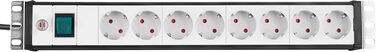 Бренненштуль Преміум Лайн - мережевий фільтр 19', 8 розеток з вимикачем, 3м кабель, чорний/світло-сірий, Made in Germany