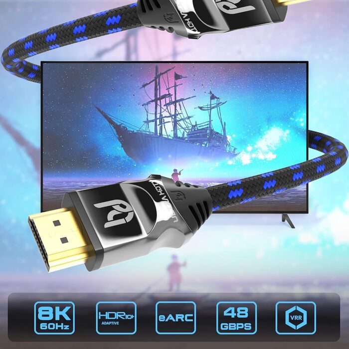 HDMI-кабель 8K Ultra HD 1 метр - Ultra High Speed 2.1, 48 Gbps, HDR10+, eARC, DTS:X, HDCP 2.2/2.3