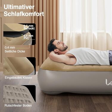 Надувне ліжко Lewondr на 2 особи з вбудованим насосом, комфортна повітряна матрац, самонадувна ліжко для кемпінгу, дому, гостей, подорожей (300 кг MAX), (203x152x33 см, Хакі)