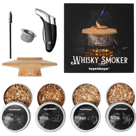 Набір для копчення віскі Toys4Boys - Преміум набір для копчення з дерев'яною кришкою, 4 арома-спіралі та запальничкою. Ідеальний подарунок для чоловіків. Набір для інфузії віскі без бутану, 4 арома-спіралі