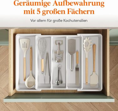 Органайзер для столових приборів Lifewit розсувний для шухляди, 33-57 x 38 x 5 см, білий. Підставка для ножів та виделок, пластик.