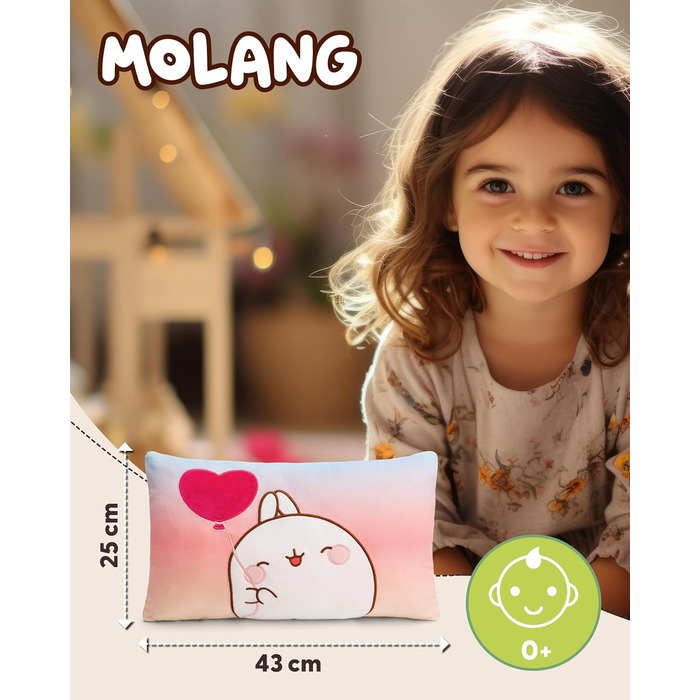 Дитяча плюшева подушка NICI MOLANG 43x25 см, м’яка іграшка для хлопчиків, дівчаток і малюків, кольорова, для дому, садка та подорожей