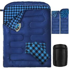 Подвійний спальний мішок з фланелі для двох дорослих, Outdoor 220x160 см, з двома подушками та сумкою для перенесення, темно-синій