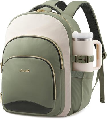 LOVEVOOK Рюкзак для жінок, 15.6 дюймів, водонепроникний, для школи/університету, робочий, у подорожі, елегантний, зелено-бежевий