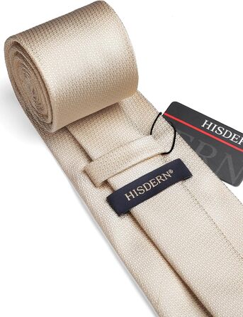 HISDERN Комплект краватки та нагрудного хустинки в клітинку для чоловіків, формальний стиль, класичний, для весілля, бежевий