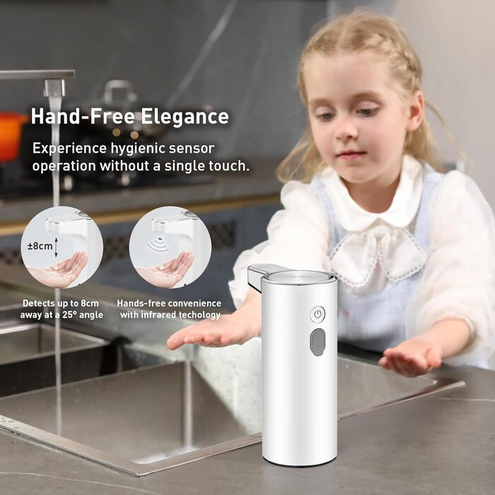 Automatic Soap Dispenser with Window, Dish Soap Dispenser with Infrared Sensor, 250ml, USB Rechargeable, Waterproof, Adjustable Dosage, Drip-Free, for Kitchen & Bath – Matte Black