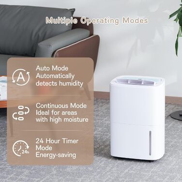 Електричний осушувач повітря 70л/день з авторежимом та шлангом для підключення. Ідеально для підвалів, ванних кімнат, спалень до 150㎡. Осушувач з цифровим дисплеєм, захистом від плісняви, 360° колесами, тихий 40dB, білий